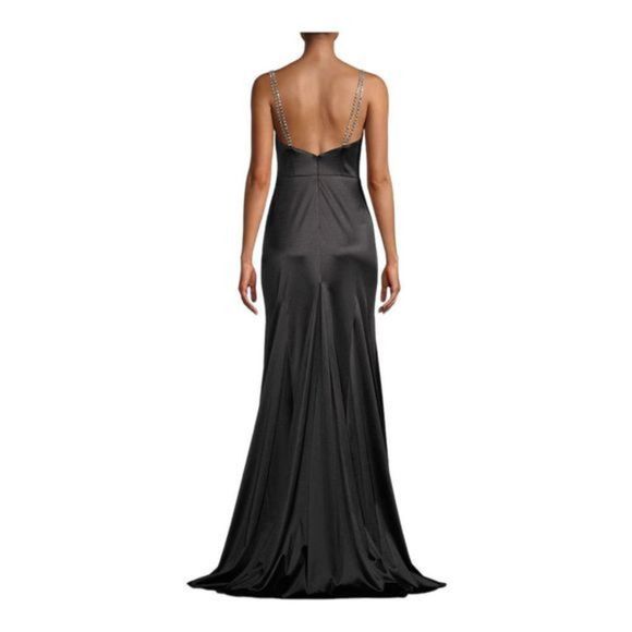 Ieena for Mac Duggal Crystal Strap Black Satin Gown Size 4 NWT - Picture 5 of 9